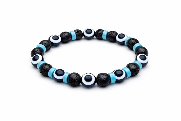 Matte Black Lava Evil Eye Bracelet – Minimal Dark Blue Protection Band