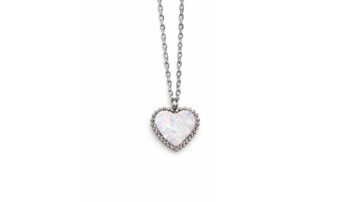 Silver Heart Necklace with White Opal – Stainless Steel