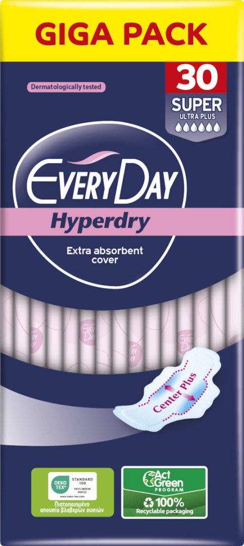 Every Day Hyperdry Super Ultra Plus Pantyliners with Wings for Increased Flow 30pcs