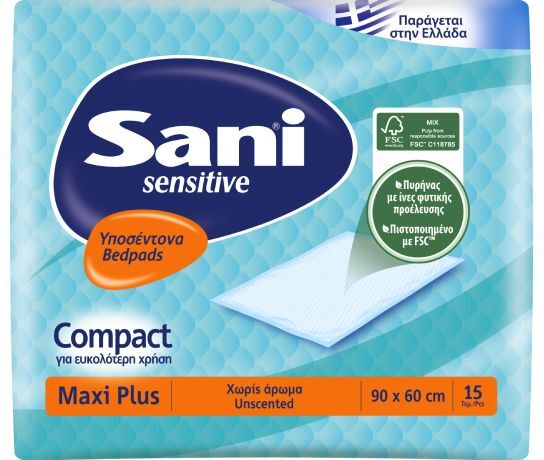 Sani Sani Sensitive Compact Maxi Plus Incontinence Pads Unscented (90x60cm), 15pcs 8386P