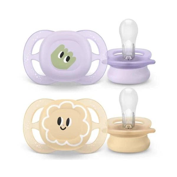 Philips Avent Ultra Start Pacifier Purple/Beige with Designs for 0-2 months, 2 pieces