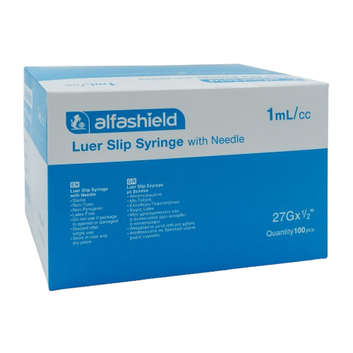 Alfashield Syringe With Needle 1 Ml 21g 1 1/2 Syringes