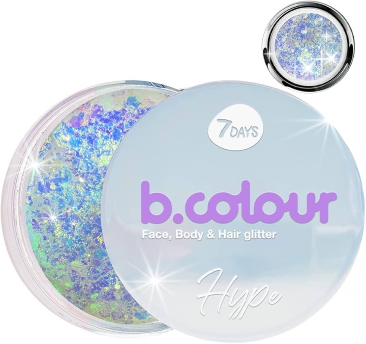 7Days B.Colour Face, Body & Hair Glitter 02 Hype – Holographic Silver Glitter – Vegan & Cruelty-Free