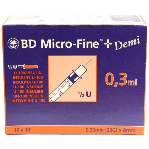 Insulin Micro-Fine U-100 Syringe - 10X10 0.30Mmx8Mm
