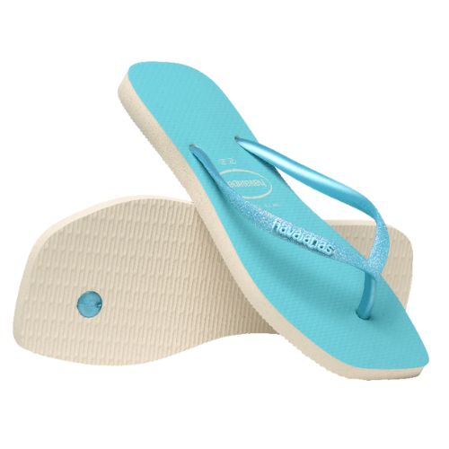 Havaianas Slim Square Glitter Neon Beige/Blue Size:412