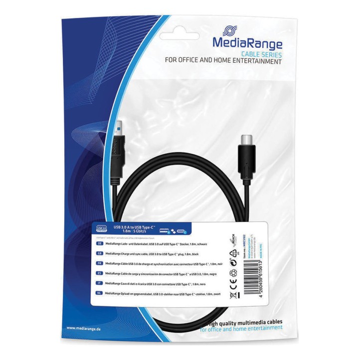 Media Range Mrcs182 Charger & Sync Type-C Usb 3.1 Cable Black