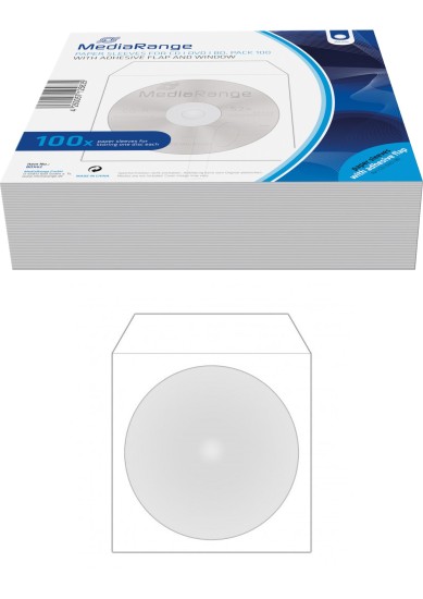 Mediarange Cd’S / Dvd’S Paper Sleeves Adhesive Flap & Window 100 Pack