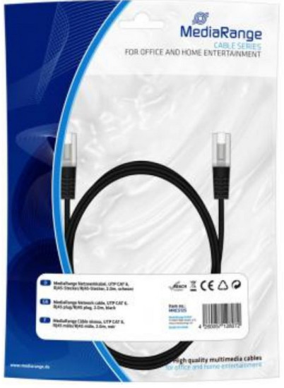 Mediarange Network Ethernet Cable 2 Meters Utp Cat 6 Rj45/Rj45 Black