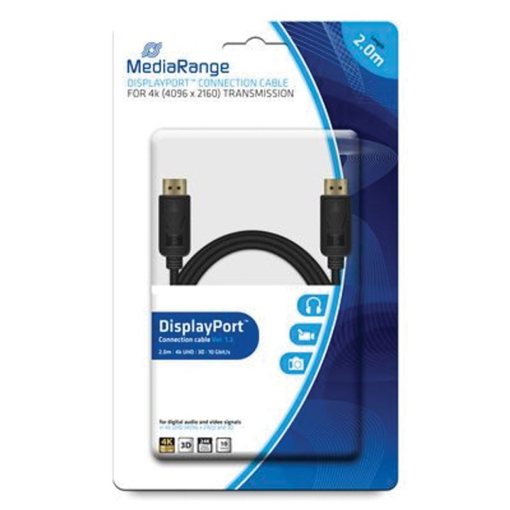 Mediarange Displayport Cable Connection Cable Black 10 Gbit/S 2M