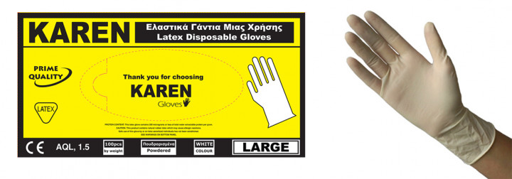 KAREN Latex Disposable Powdered Gloves XLarge White 100pcs - Disposable Product