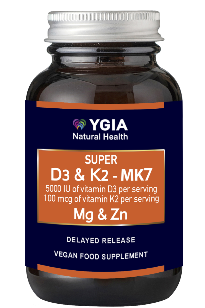 Ygia D3 1000iu & K2-MK7 50mcg, Mg & Zn, 60 Capsules