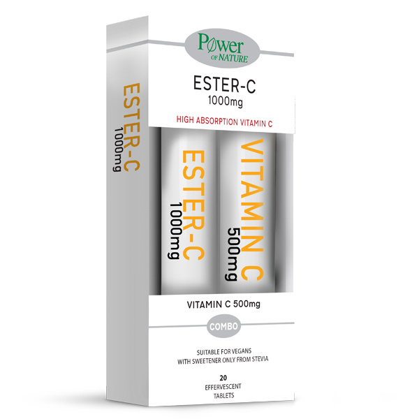 POWER HEALTH Ester C 1000mg Stevia + Vitamin C 500mg Peach 20 Efferv. Tablets