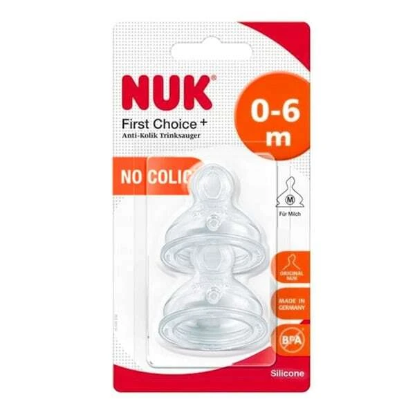Nuk first choice+ silicone nipple (0-6m) medium hole, 2pcs