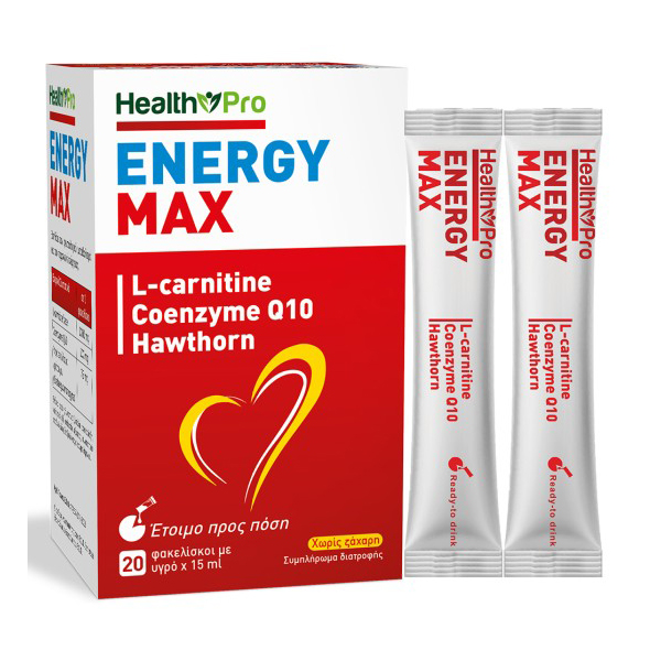 Health Pro Energy Max L-Carnitine, Coenzyme Q10 & Hawthorn 20 X 15ml Sachets