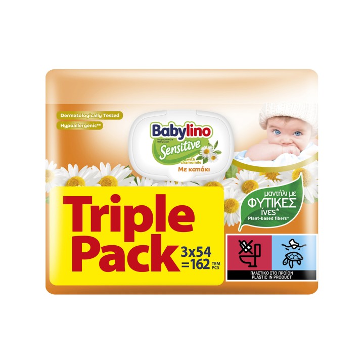 Babylino Chamomile Sensitive Triple Pack 3x54 – baby wipes, chamomile, soothing