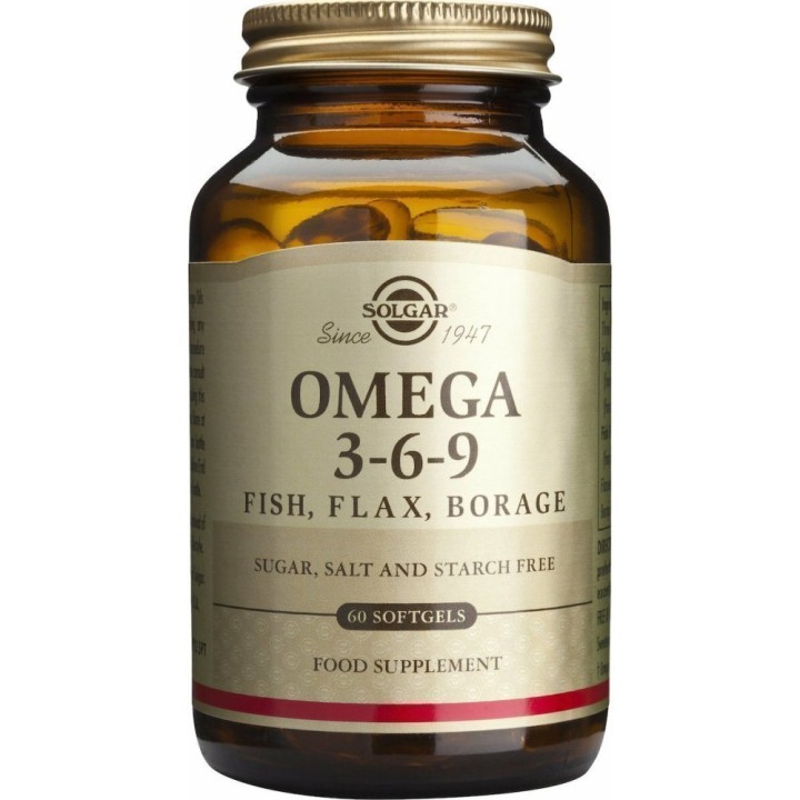 Solgar Omega 3-6-9 Fatty Acids Supports Heart& Brain Function 60 Soft Gels