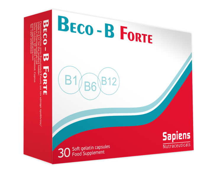 Sapiens Beco- B Forte Vitamins B1- B6- B12 For The Support Of The Nervous System 30 Tablets