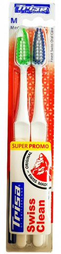Trisa Swiss Clean Toothbrush Medium 1+1Pc