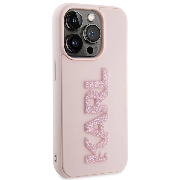 Karl Lagerfeld Iphone 15 Pro Max 6.7" Pink Hard Case 3D Rubber Glitter Logo