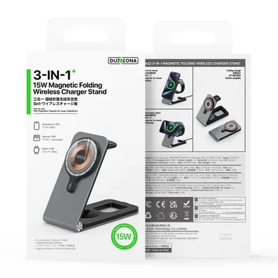 Duzzona Foldable Wireless Charger 3In1 Compatible With Magsafe 15W W22 Black