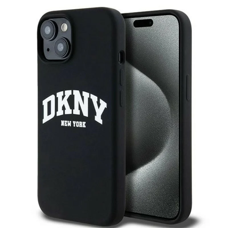 Dkny Iphone 15/14/13 6.1" Black Hardcase Liquid Silicone White Printed Logo Magsafe