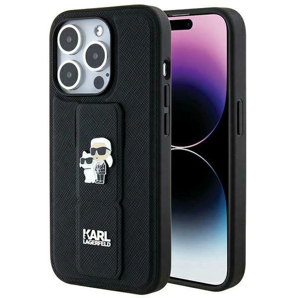 Karl Lagerfeld Iphone 14 Pro Max 6.7" Black Hardcase Gripstand Saffiano Karl&Choupette Pins