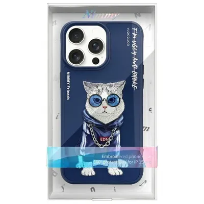 Nimmy Case Glasses Cool Cat For Iphone 15 Pro Blue