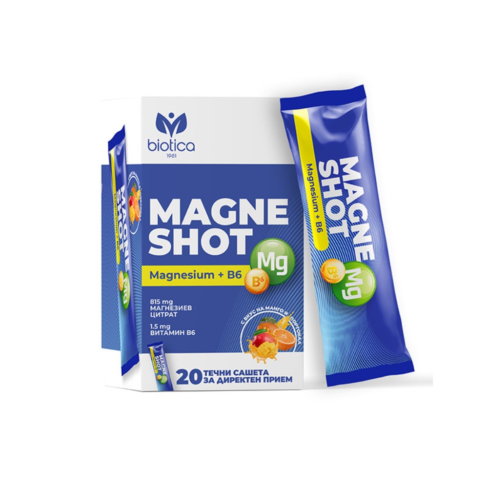 Magnesiom With Vitamin B6 Magne Shot, 20 Liquid Sachets x 15 ml, Biotica