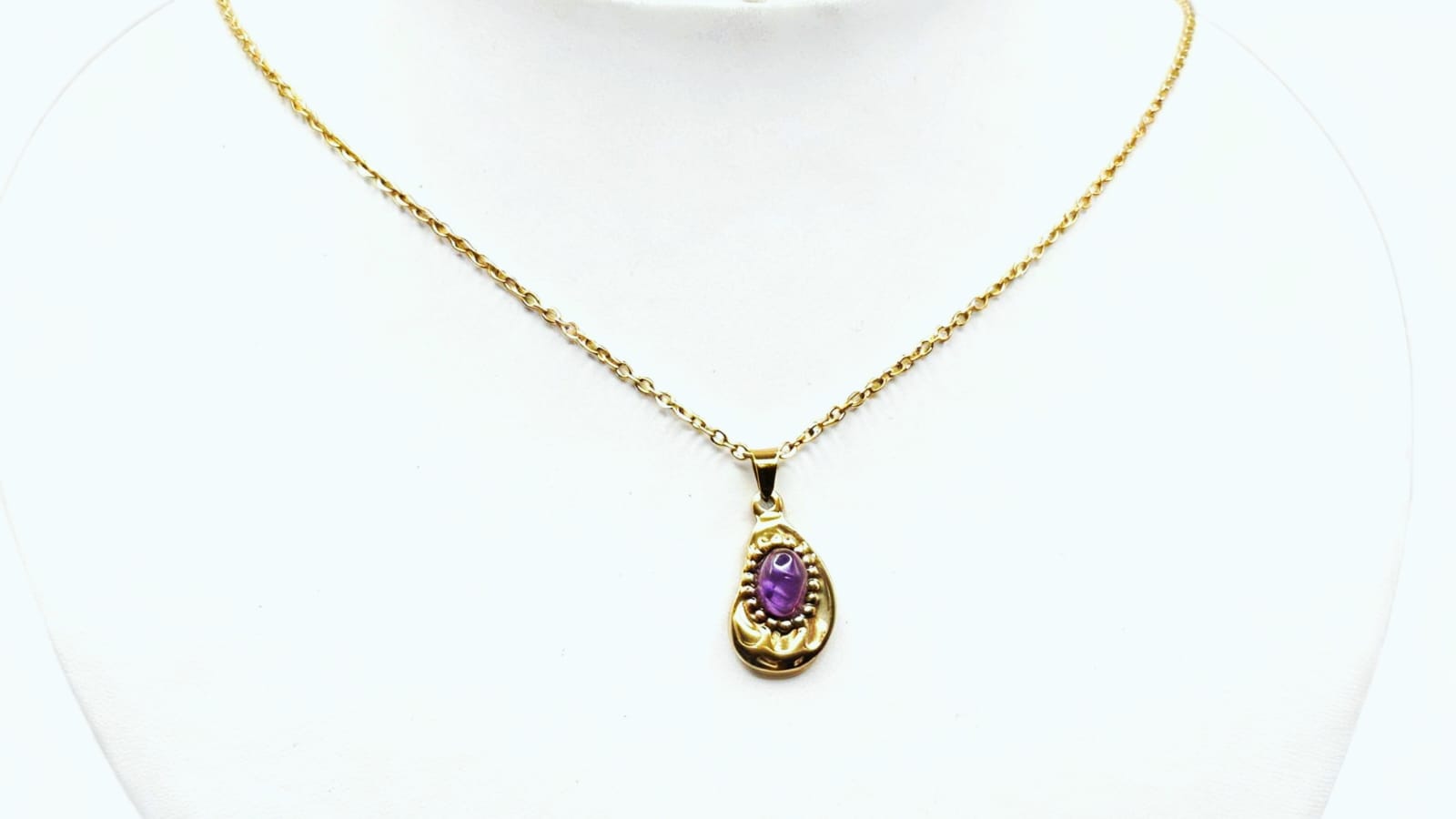 Gold Tear Necklace With Purple Stone. Cod. 06