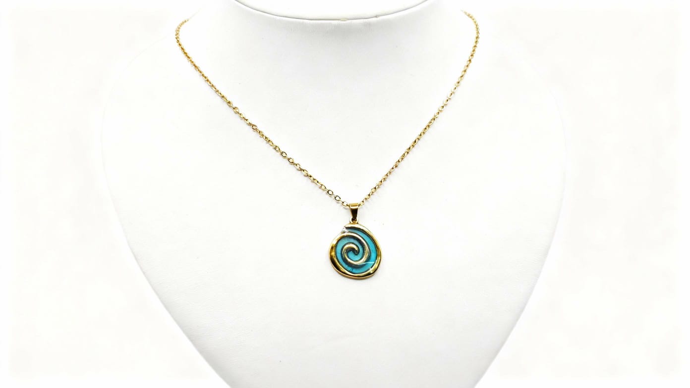 Gold Spiral Shape Necklace Medium Turquoise. Cod. 09