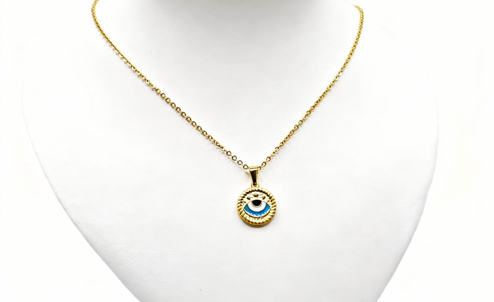 Round Necklace With Eye Gold White Blue. Cod. 15