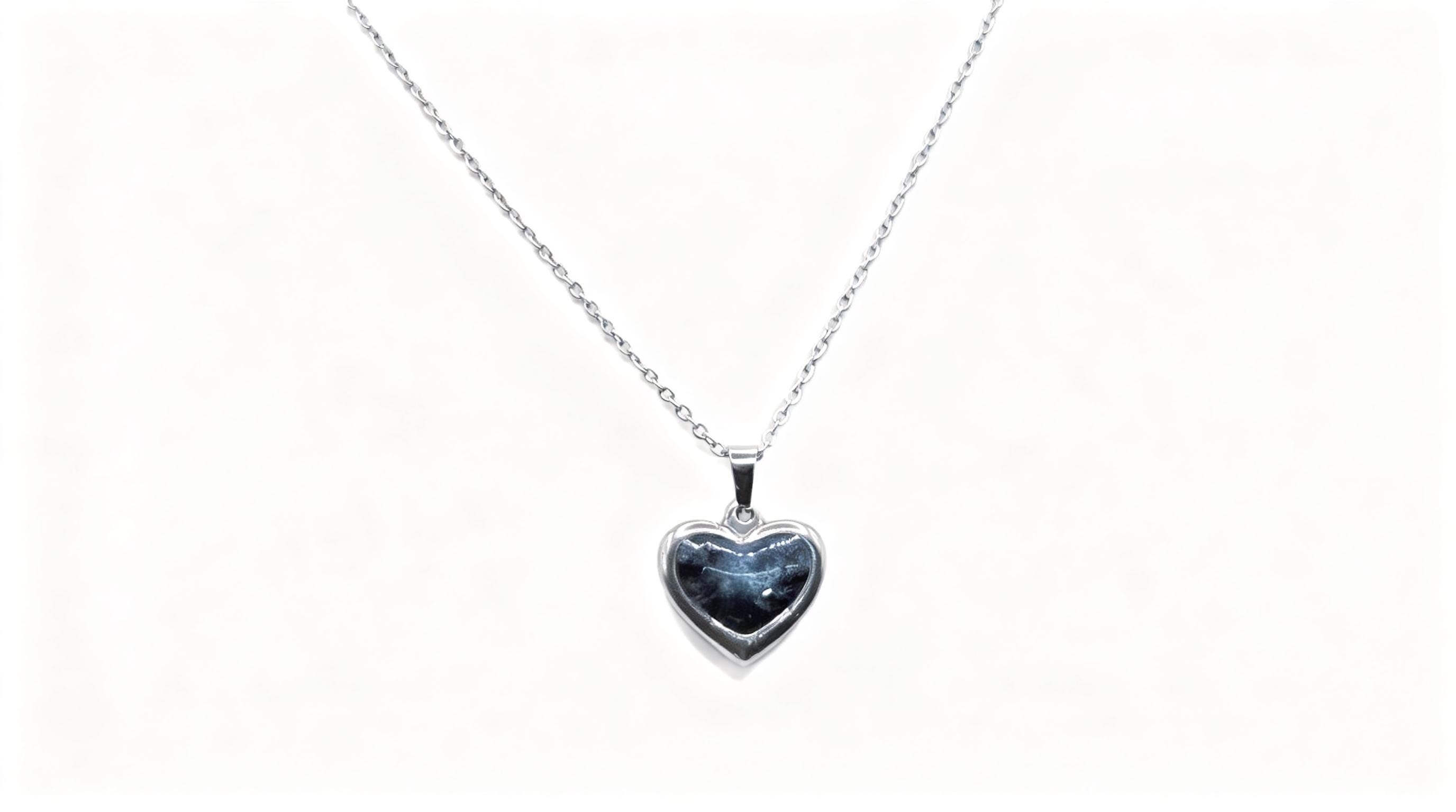 Silver-Black-Blue Heart Necklace. Cod.19