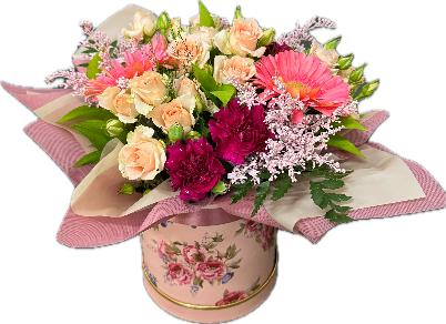 Flower box with peach and pink flowers size big