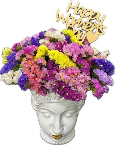 Woman face pot with gold lips and flower adorment
