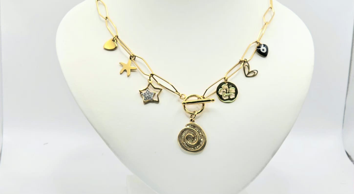 Forged Spiral Pendant Necklace With Many Charms. Cod.23