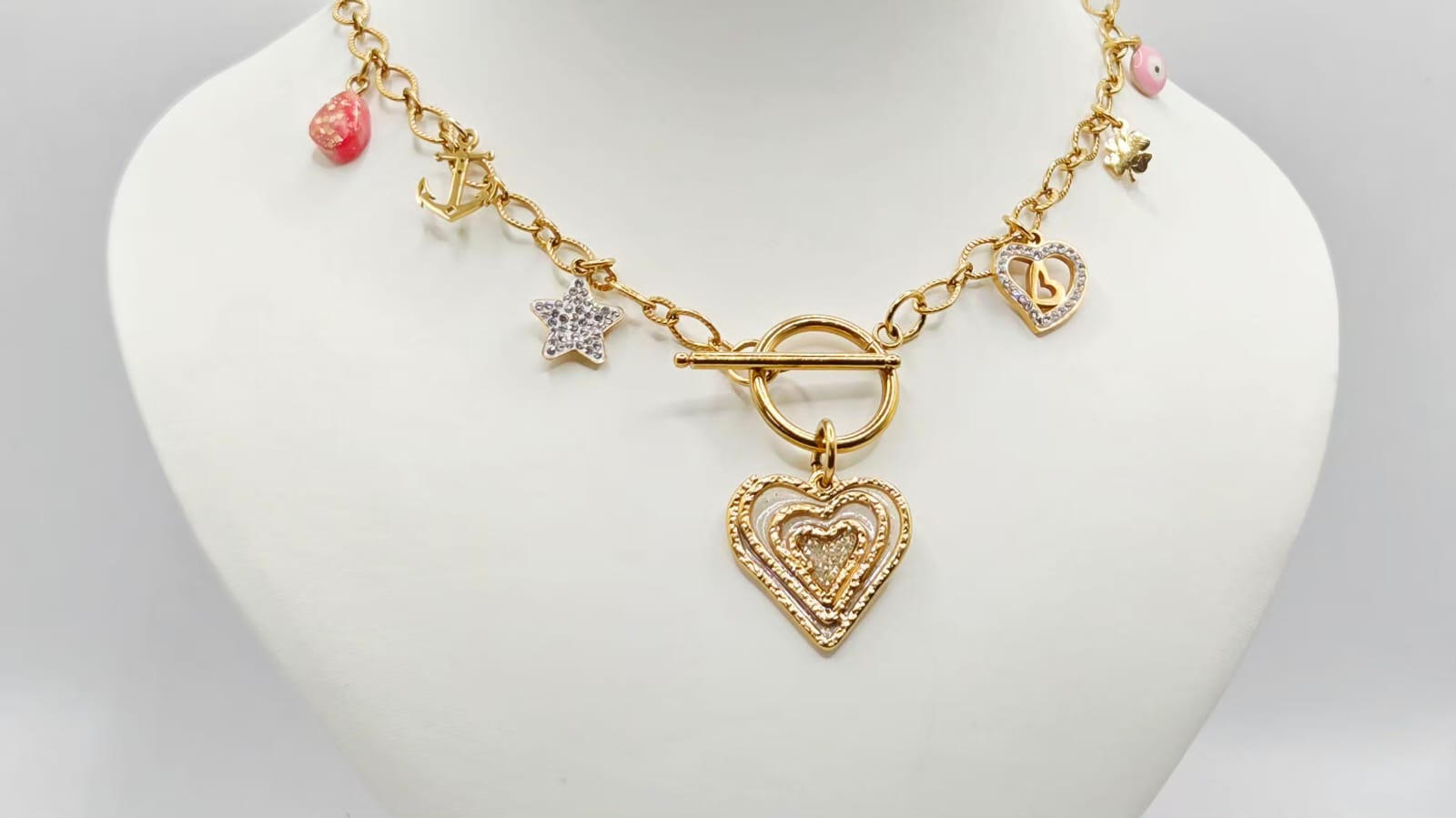 Forged Heart Pendant Necklace With Many Charms. Cod.24