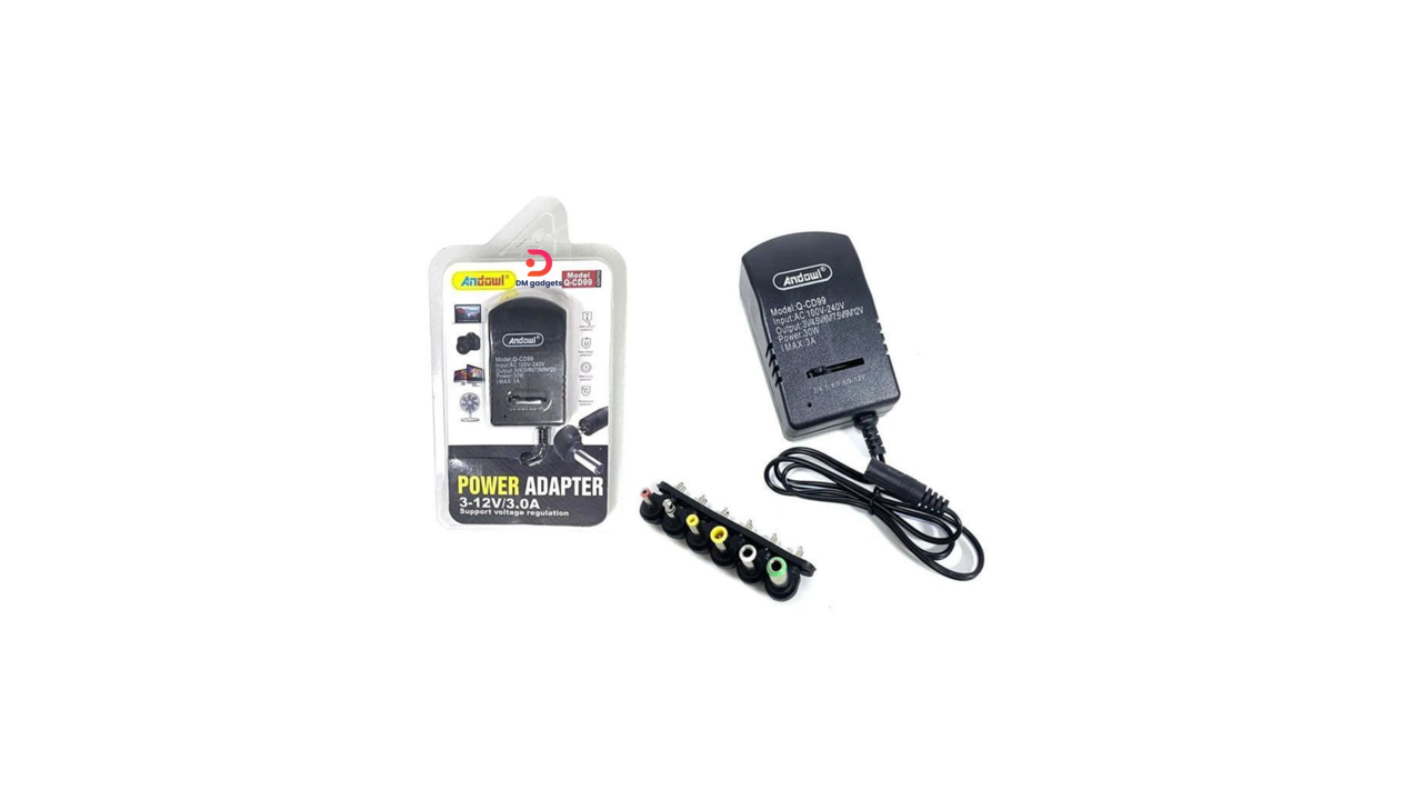 391D#Andowl®Q-CD99 Adjustable Universal Power Supply with 6 Plugs – Black