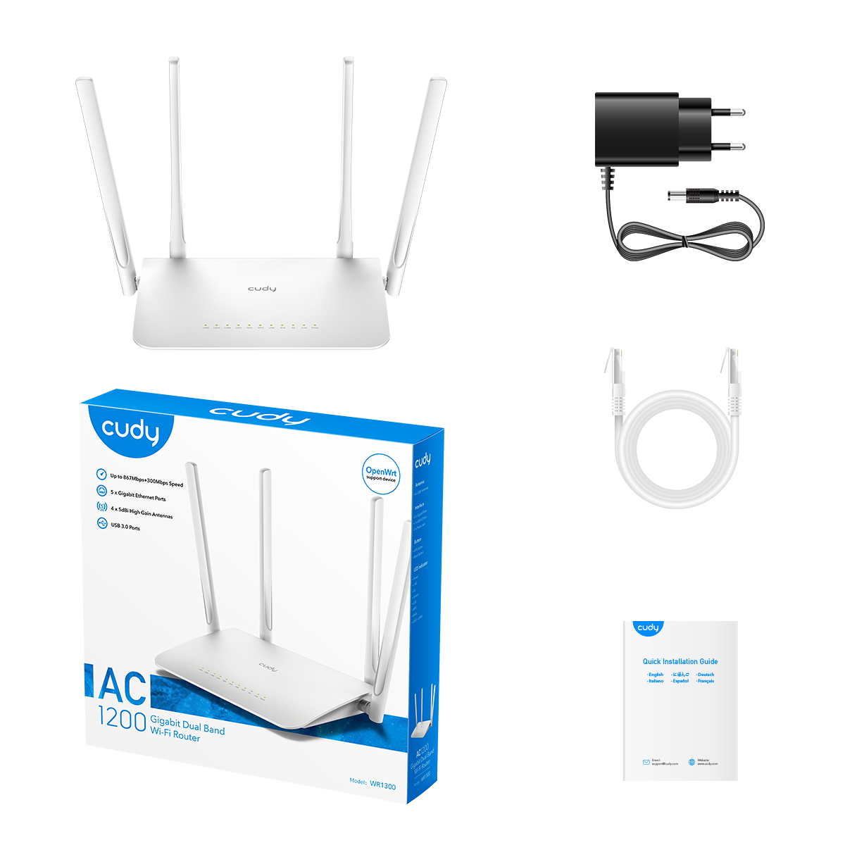 Cudy WR1300 AC1200 Dual Band Gigabit Wi-Fi Router with UK Plug