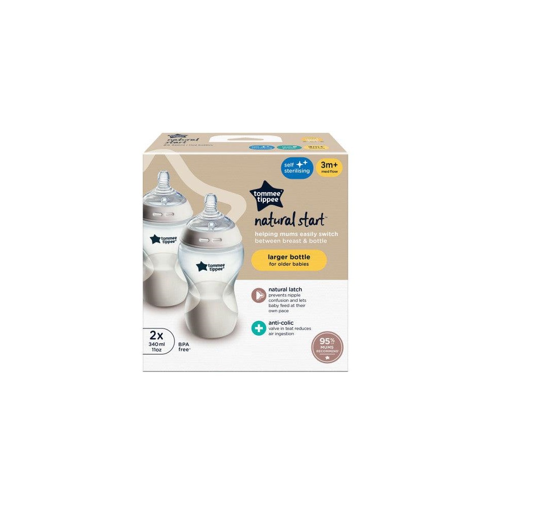 Tommee Tippee Natural Start Baby Bottle (3M+), 2X340ml