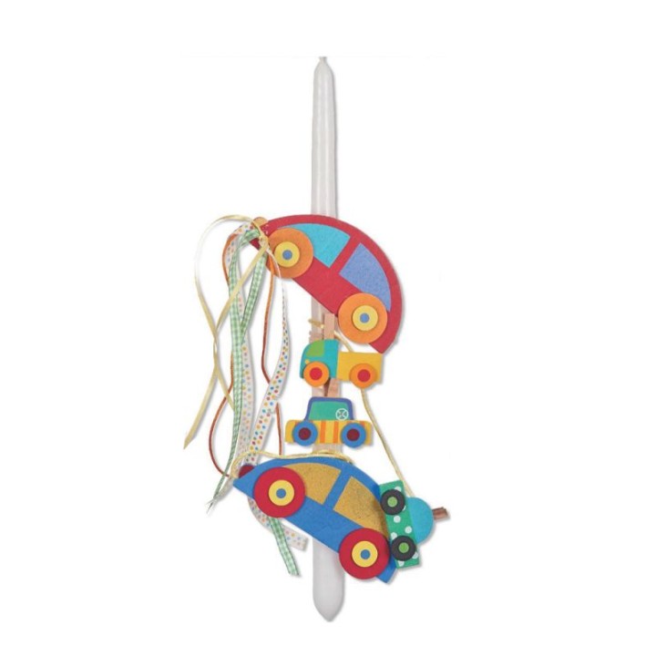 Easter Candle Lampada 40Cm White With Wooden Cars