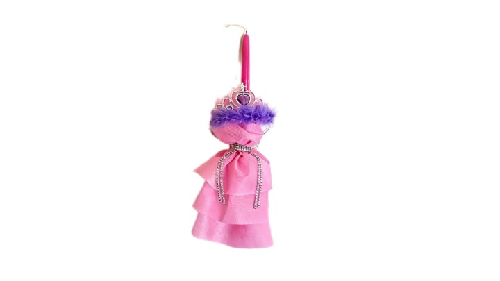 PINK-FUSCHIA EASTER CANDLE LAMPADA WITH SILVER-PURPLE PRINCESS CROWN AND RHINESTONES.  Cod.01