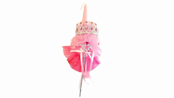 PINK-FUCHSIA EASTER CANDLE LAMPADA WITH SILVER-FUCHSIA CROWN AND QUEEN'S SCEPTER. Cod.02