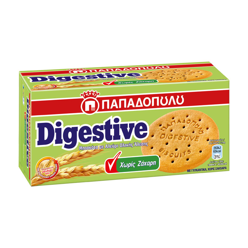 PAPADOPOULOS Digestive Wholegrain Sugar Free Biscuits 250G