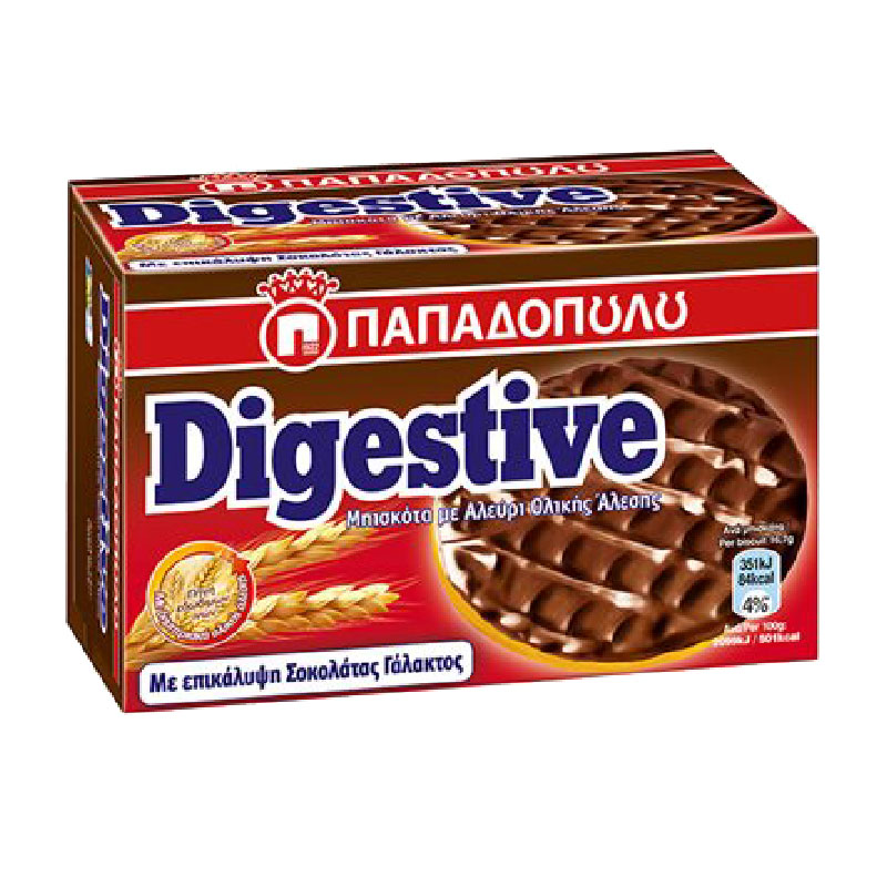 PAPADOPOULOS Digestive Wholegrain Chocolate Biscuits 250G