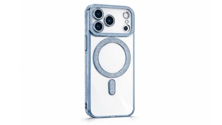 Luxury blue Clear Phone Case with Rhinestones & Magnetic Ring for iphone 17 pro