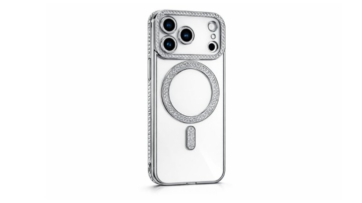 Luxury Silver Clear Phone Case with Rhinestones & Magnetic Ring for iphone 17 pro