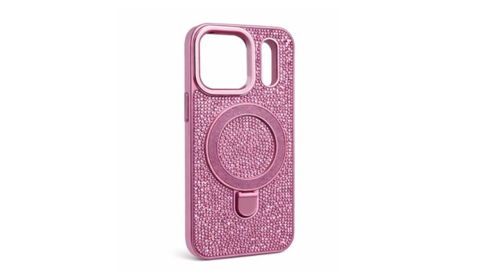 Fuxia Rhinestone Phone Case with Built-In Ring Stand for iphone 17 pro max