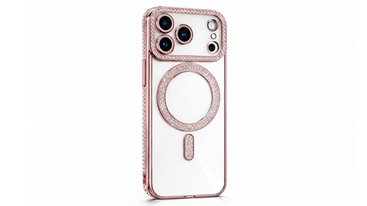 Luxury rosegold Clear Phone Case with Rhinestones & Magnetic Ring for iphone 16 pro