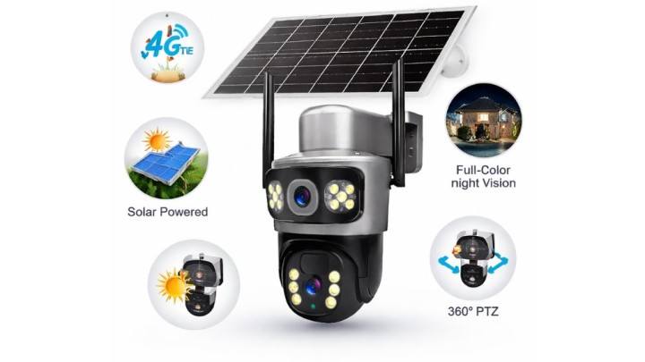 Solar 4G / WiFi Outdoor Smart Security Camera – 360° PTZ, Full Color Night Vision, Built-in Battery