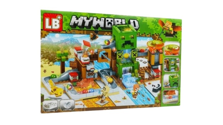 Minecraft-Style Building Blocks Playset with Lights & Marble Run